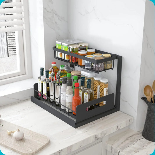 Adjustable Under Sink Organizer Rack – 2-Tier Kitchen Storage Shelf